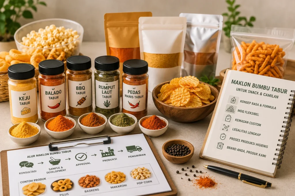 maklon bumbu tabur bumbu tabur snack jasa maklon bumbu Elprimafood bumbu tabur untuk brand sendiri